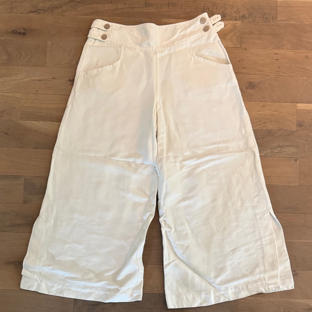 Elevenses Cream Button-Detail Wide Leg Cropped Salior Pants